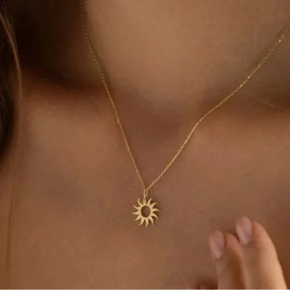 Gold Plated Stainless Steel Sun Charm Pendant Necklace - Picture 1 of 2